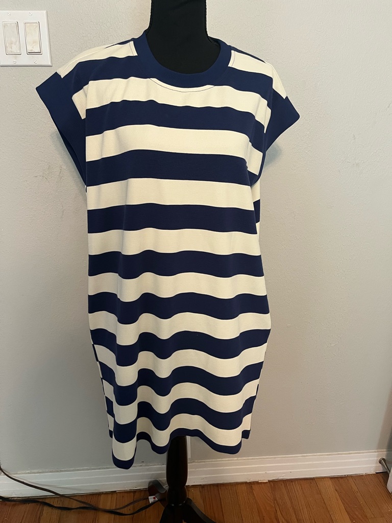 Mod On Trend Navy Striped Dress Size M Euc
